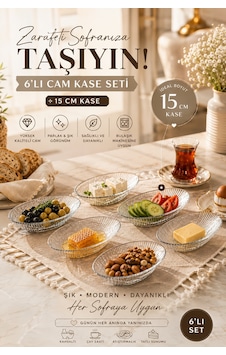 Porsima Viko 4473 6'lı Oval Cam Kase Seti 15 Cm Çerezlik, Reçellik, Kahvaltılık Ve Sosluk