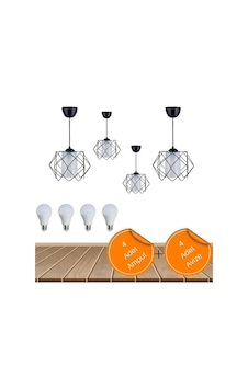Siyah Tasarım Beyaz Mika Camlı Çok Kare Salon Yatak Odası Çocuk Odası 4 Adet Avize 4 Adet Led Ampul 4 Adet Avize 4 Adet Ampul