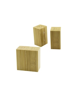 Lunaev 4.5x5cm--y:9 Cm 2pcs Mıknatıslı İkiz Ahşap Bambu Baharatlık - Tuzluk Açık Bej