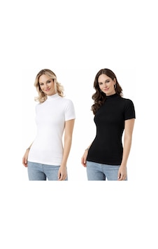 Kota 2'li Paket Kadın Yarım Balıkçı Yaka Kısa Kollu Body Atlet-esnek Pamuklu Siyah - Beyaz Kota 2'li Paket Kadın Yarım Balıkçı Yaka Kısa Kollu Body Atlet-esnek Pamuklu Siyah - Beyaz