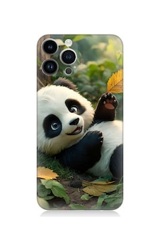 Apple Uyumlu iPhone 14 Pro Panda Ve Yaprak Desenli Silikon Kılıf Apple Uyumlu iPhone 14 Pro Panda Ve Yaprak Desenli Silikon Kılıf
