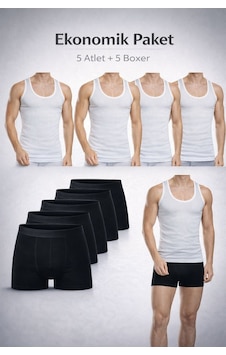 Qulat Erkek Atlet Boxer Seti 10 Lu Ekonomik Paket 5 Atlet + 5 Boxer Pamuklu İç Giyim Beyaz - Siyah Qulat Erkek Atlet Boxer Seti 10 Lu Ekonomik Paket 5 Atlet + 5 Boxer Pamuklu İç Giyim Beyaz - Siyah