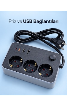 Elektrik Ve Şarj Bağlantılarını Bir Arada Sunan Usb Ve Type C Çıkışlı Akım Korumalı Priz - Lisinya 0