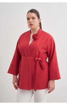 Aker Kırmızı Kumaş Broşlu Kimono Kırmızı Kırmızı