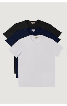 Ac&Co / Altınyıldız Classics Slim Fit Bisiklet Yaka 3'Lü %100 Pamuk Tişört Paketi - 547236392 Beyaz - Lacivert - Siyah