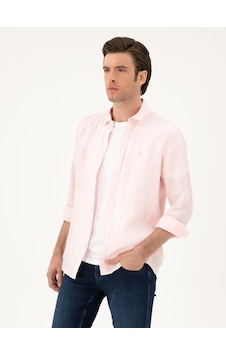 Cacharel Pembe Regular Fit %100 Keten Gömlek
