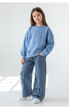 Yıldız Taşlı Detaylı Sweatshirt Yıldız Detay Jean Pantolonlu 2 Li Kız Çocuk Takı Mavi Yıldız Taşlı Detaylı Sweatshirt Yıldız Detay Jean Pantolonlu 2 Li Kız Çocuk Takı Mavi