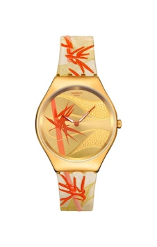 Syxz105 Swatch Golden Red Bamboo Bayan Kol Saati Çok Renkli