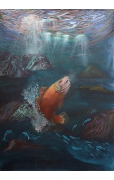 Deniz Altı Ekspresif Akrilik Tablo 70x98 Cm El Yapımı