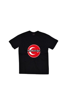 Unisex Siyah Kızıl Elma Baskılı T-shirt SIYAH