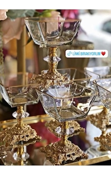 Poncikpazar Karen 6 Parça Gold Döküm Ayaklı Sunumluk Seti Magnolia Dondurmalık Cup Çerezlik Altın