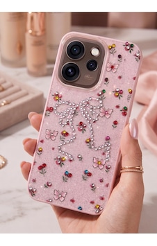 Oppo Reno 15 Pro 5g Taşlı Desenli Fiyonk Silikon Kılıf Pembe Oppo Reno 15 Pro 5g Taşlı Desenli Fiyonk Silikon Kılıf Pembe