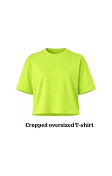 Kadın Yeşil Oversize Crop Pamuk T-shirt Yeşil