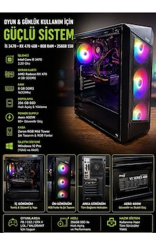 Zeiron Gazı-3470PC i5-3470 8 GB 240 GB SSD 4 GB RTX470 Free Dos Masaüstü Bilgisayar