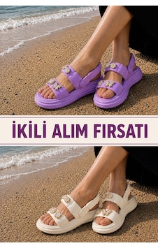 Papucumun Dünyası Kadın Eva Cross Terlik Rahat Hafif Konforlu Terleme Yapmaz Sandalet Lila - Ekru Papucumun Dünyası Kadın Eva Cross Terlik Rahat Hafif Konforlu Terleme Yapmaz Sandalet Lila - Ekru