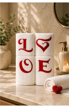 Love Nakışlı 4'lü Mutfak Havlusu Seti 30x50 Cm Dekoratif El Havlusu, Yumuşak Dokulu, Yüksek Su Emici Ekru Love Nakışlı 4'lü Mutfak Havlusu Seti 30x50 Cm Dekoratif El Havlusu, Yumuşak Dokulu, Yüksek Su Emici Ekru