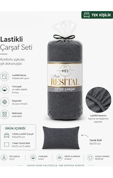 Resital Lastilki Çarşaf Seti Tek Kişilik Antrasit Resital Lastilki Çarşaf Seti Tek Kişilik Antrasit