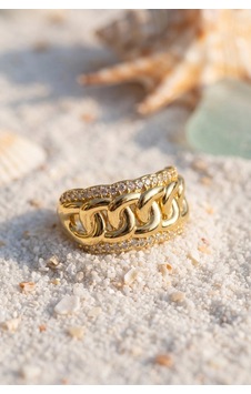Mey İthalat Çift Sıra Zirkon Taşlı Örgü Zincir Formlu Gold Renk Yüzük Çok Renkli Mey İthalat Çift Sıra Zirkon Taşlı Örgü Zincir Formlu Gold Renk Yüzük Çok Renkli