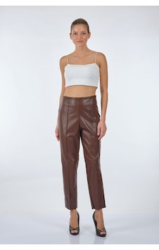 Ysatis Minimalist Deri Crop Pantolon - Yüksek Bel, Şık, Günlük & Gece Siyah