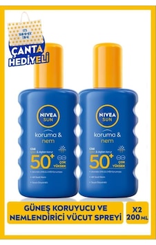 Sun Güneş Koruyucu Ve Nemlendirici Vücut Spreyi 200ml, Spf50 Uva Uvb Koruması, X2adet, Çanta Hediye