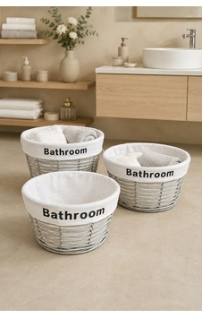 3'lü Premium Yuvarlak Gri Organizer Sepet Seti 35, 30 Ve 25 Cm - Banyo Ve Dolap İçi 3'lü Premium Yuvarlak Gri Organizer Sepet Seti 35, 30 Ve 25 Cm - Banyo Ve Dolap İçi