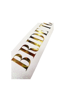 Beyaz Üzeri Altın Büyük Bride To Be Yazılı Simli Işıltılı Kuşak Kemer 10 Cm Genişlik Çok Renkli