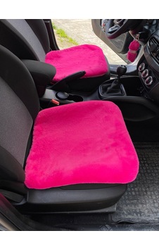Yumuşak Tüylü Peluş Serme Oto Koltuk Koruyucu Minder Ön 2'li Fuşya Pembe 11