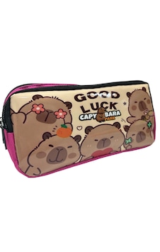 Good Lock Yazılı Capybara Desenli Çift Gözlü Kalemlik Aksesuar Çantası Pembe Good Lock Yazılı Capybara Desenli Çift Gözlü Kalemlik Aksesuar Çantası Pembe