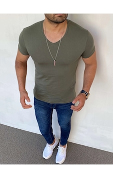 Modefendi Slim Fit Pamuk Likra Basic V Yaka Tshırt Haki