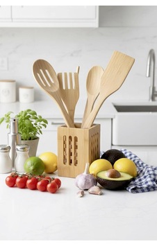6 Parça Standlı Bambu Servis Seti Takımı - Servis Çatalı Kevgir Servis Kaşık Spatula Maşa Seti,kahverengi Diğer 6 Parça Standlı Bambu Servis Seti Takımı - Servis Çatalı Kevgir Servis Kaşık Spatula Maşa Seti,kahverengi Diğer