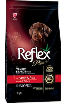 Reflex Plus Junior Kuzu Etli ve Pirinçli Orta ve Büyük Irk Yavru Köpek Maması 3 KG