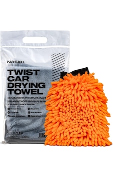 Nasiol-SET 22-Mikrofiber Araç Kurulama Havlusu 60x90cm ve Peluş Araç Yıkama Eldiveni Seti