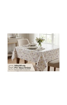 Kır Çiçekli Pvc Muşamba Masa Örtüsü 140x140 Cm Ekru