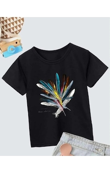 Barlashive Kız Çocuk Baskılı T-shirt- Siyah Çok Renkli