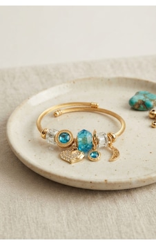 Kalp Model Gold Renk Mavi Charmlı Bileklik Açık Mavi Kalp Model Gold Renk Mavi Charmlı Bileklik Açık Mavi
