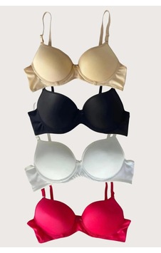 Mode Cool Desire Closet Siyah-beyaz-kırmızı-ten 4'lü Dolgulu Push Up Micro Balenli Günlük Tek Destekli Sütyen Çok Renkli