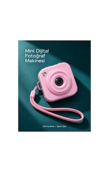 1. Cep Boy Pembe Dijital Fotoğraf Makinesi 2,01 İnç Ekran Ve Type C Şarj Pembe
