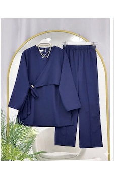 Lovie Moda Kruvaze Bağlamalı İkili Takım Lacivret Lacivert Lovie Moda Kruvaze Bağlamalı İkili Takım Lacivret Lacivert