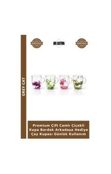 Premium Çift Camlı Çiçekli Kupa Bardak Arkadaşa Hediye Çay Kupası Günlük Kullanım Çok Renkli Premium Çift Camlı Çiçekli Kupa Bardak Arkadaşa Hediye Çay Kupası Günlük Kullanım Çok Renkli