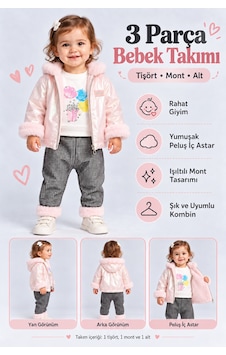 Ahengim Kız Bebek 3 Parça Takım Peluş Detaylı Kapüşonlu Parlak Mont Baskılı Üst Desenli Pantolon Ak1019 Pembe Ahengim Kız Bebek 3 Parça Takım Peluş Detaylı Kapüşonlu Parlak Mont Baskılı Üst Desenli Pantolon Ak1019 Pembe