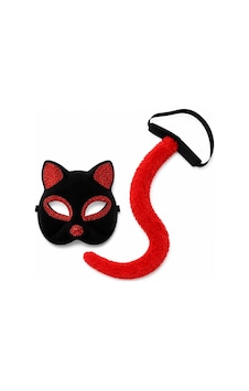 Kırmızı Kedi Maske Ve Kuyruk Seti Parti Kostüm Aksesuarı " Kırmızı Kedi Maske Ve Kuyruk Seti Parti Kostüm Aksesuarı "