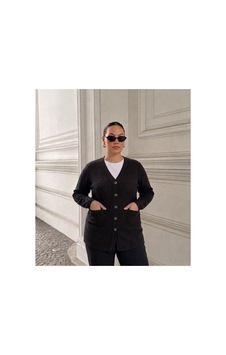 Onno Style Women Jakarlı Kendinden Desenli Çelik Örgü Triko Kadın Ceket Siyah