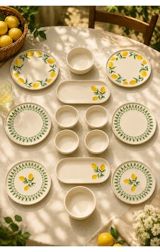 Yeşil Limon 14 Parça 6 Kişilik Handmade Stackable Seramik Tabak Seti Premium Sunum & Kahvaltı Takımı Beyaz Yeşil Limon 14 Parça 6 Kişilik Handmade Stackable Seramik Tabak Seti Premium Sunum & Kahvaltı Takımı Beyaz