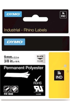 Dymo Rhinopro Sabitpolyester Şerit 9Mmx5.5M Şeffaf Siyah 18508