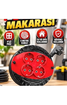 5 Metre Kablolu 4'lü Priz Makarası Kırmızı Ev Ve Ofis Tipi Diğer