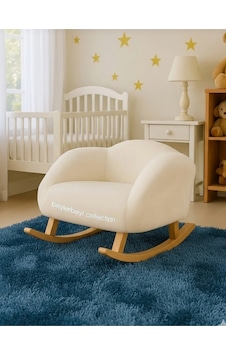 Çocuk Odası Krem Peluş, Çocuk Sallanan Sandalye Koltuk Ayakları Gürgen Ağacı, Bebek Berjer Krem Çocuk Odası Krem Peluş, Çocuk Sallanan Sandalye Koltuk Ayakları Gürgen Ağacı, Bebek Berjer Krem