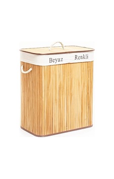 Dikdörtgen İki Bölmeli İç Bez Bambu Ahşap Kirli Çamaşır Sepeti İp Kulp 52x32x62cm 5580 Çok Renkli Dikdörtgen İki Bölmeli İç Bez Bambu Ahşap Kirli Çamaşır Sepeti İp Kulp 52x32x62cm 5580 Çok Renkli