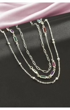 Dikdörtgen Kristal Taşlı Üçlü Kolye Gümüş Dikdörtgen Kristal Taşlı Üçlü Kolye Gümüş