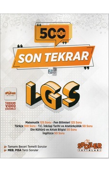 Spoiler Yayınları 8. Sınıf LGS Son Tekrar 500 Soru Spoiler Yayınları 8. Sınıf LGS Son Tekrar 500 Soru