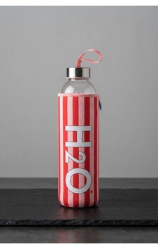 H2o Desenlı Kılıflı 750 Ml Cam Matara Çızgı Pembe